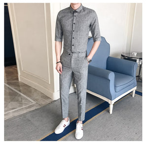 2pcs men set Slim Fit Ankle Length pant and shirt